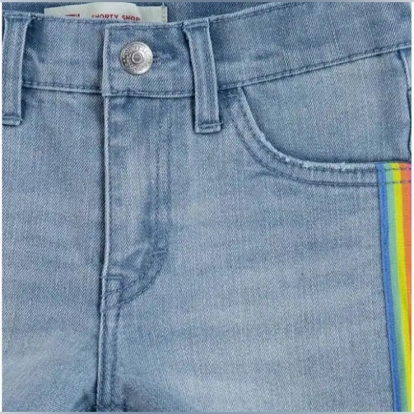 🆕 NWT Levi’s Denim Shorty Short Rainbow Tape Stripe Girls Sz 3T - Picture 2 of 10